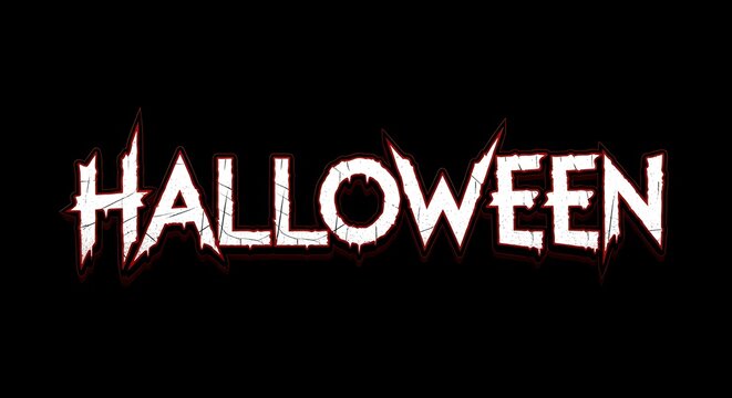 Halloween horror text effect with distressed white font on black background