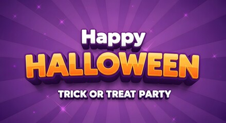Obraz premium Happy halloween trick or treat party invitation template with 3d text and purple sunburst background