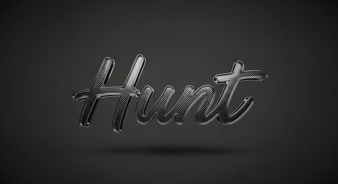 Hunt text with a modern carbon fiber texture and metallic finish on a plain dark background
