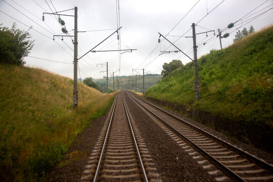 View from the last carriage of a moving train