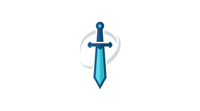 Blue sword with circular emblem.