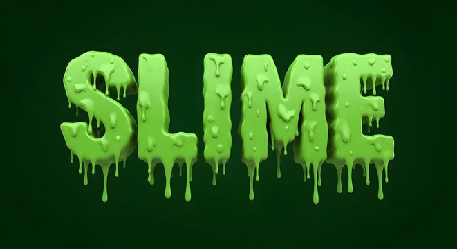 3d slime text effect with dripping liquid texture on dark green background