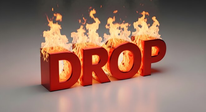 3d word drop in red color with realistic fire flames effect isolated on white background