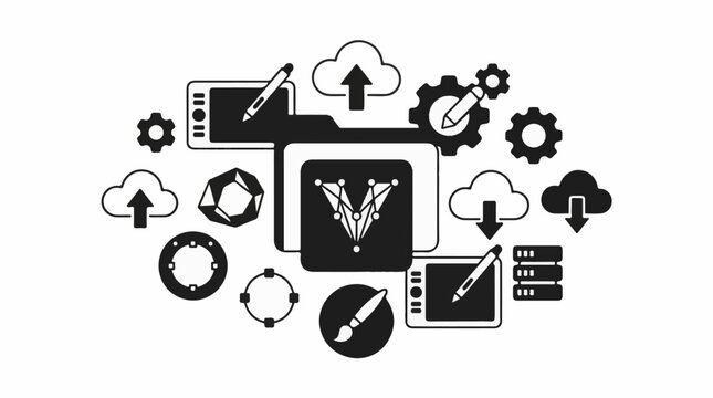 Digital icons for data design and technology concepts