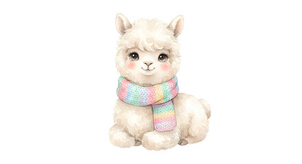 Naklejka premium Cute Baby Alpaca Llama Watercolor Illustration