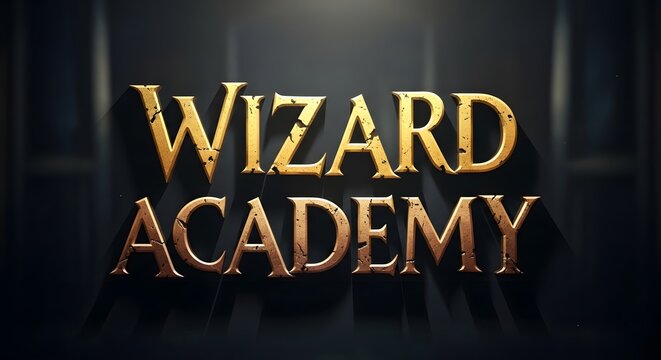 Wizard academy golden 3d text effect with stone texture
