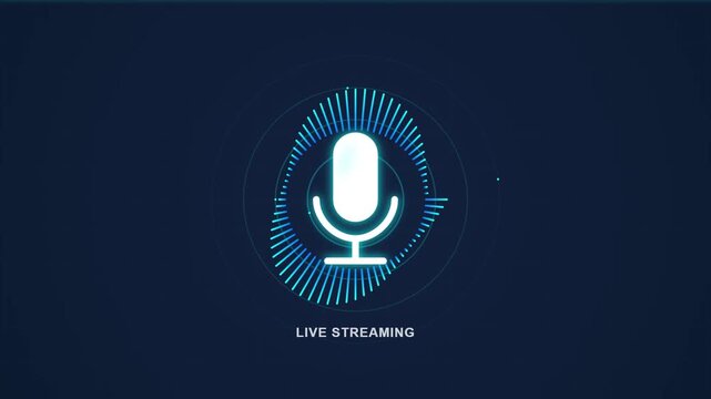 Digital Microphone Icon with Sound Wave Animation for Live Streaming