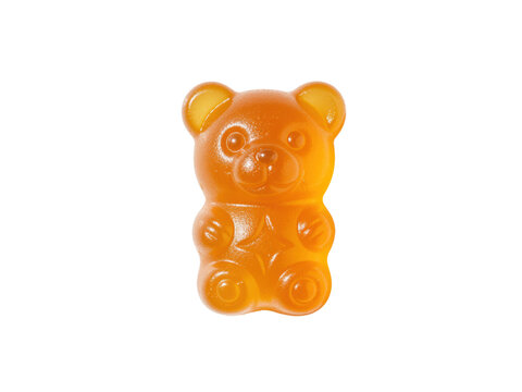 Orange gummy bear candy on transparent background