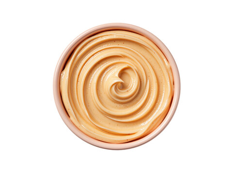 Spicy mayo sauce swirl in bowl with transparent background