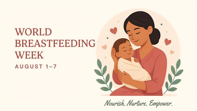 Mother breastfeeding baby illustration for world breastfeeding week