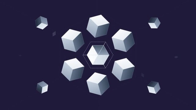 Abstract 3D Isometric Cubes Rotating on Dark Background