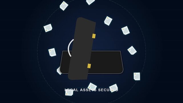 Legal Briefcase Animation Opening and Releasing Flying Document Icons