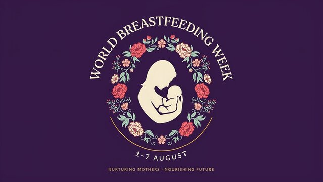 World breastfeeding week logo with baby and flowers