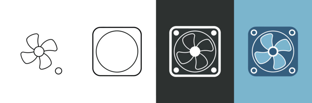 Computer fan vector icons set, pc cooling system symbols, hardware ventilation equipment, flat line and solid style graphics
