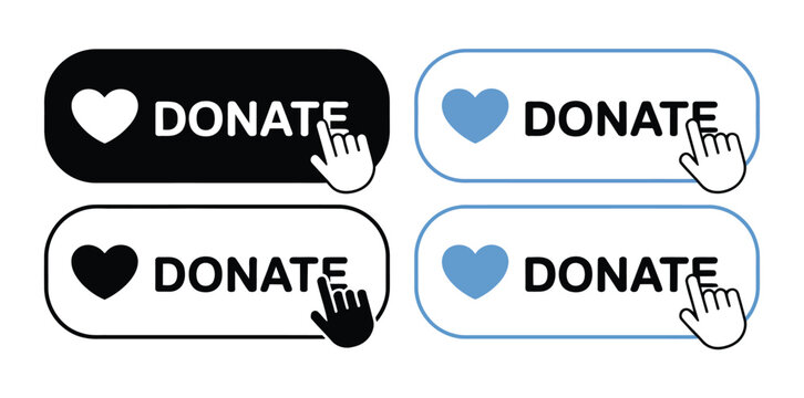 Donate Button Click Icon Set Featuring Charity Support, Online Donation, Fundraising, Contribution, Giving, Volunteer And Payment Symbols, Modern Editable Stroke Minimal Vector Illustration.