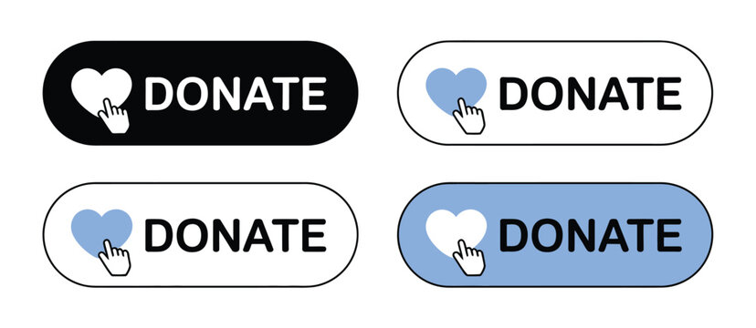 Donate Button Click Icon Set Featuring Charity Support, Online Donation, Fundraising, Contribution, Giving, Volunteer And Payment Symbols, Modern Editable Stroke Minimal Vector Illustration.