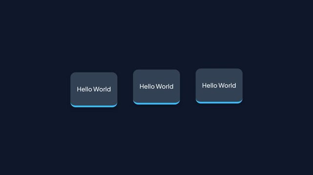 Hello World buttons, appearing on dark background, static display of coding or UI elements, symbolizing programming, tech, or digital interface.