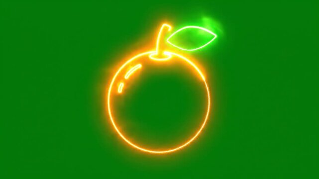 Vibrant neon orange fruit outline with a green stem
