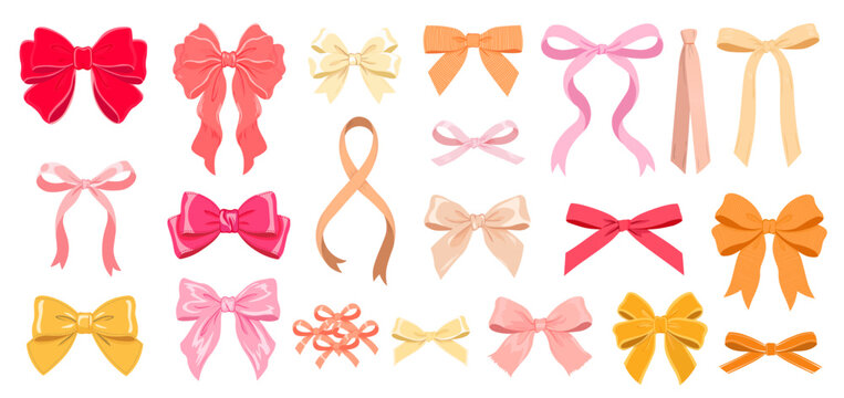 ​Set of colorful decorative gift bows and ribbons isolated on white background for design and holiday decor