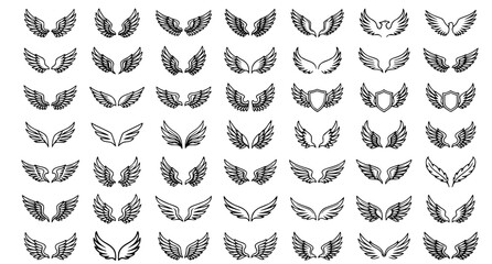 Vintage Eagle Wing Badge and Heraldic Angel Feathers Icon Set with Elegant Silhouette Shapes for Biker Tattoos Esport Logos and Military Emblems © TOHURA