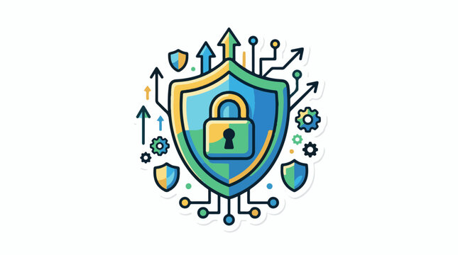Digital shield with lock and data flow illustration