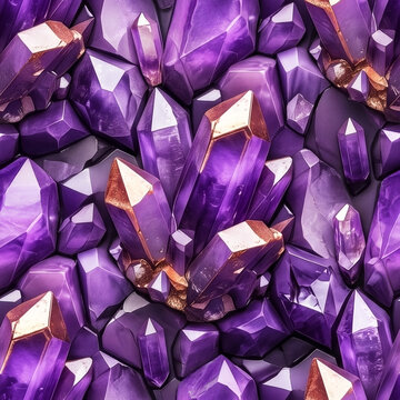 Luxury purple amethyst raw crystal mineral geode 3d seamless pattern
