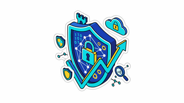 Digital shield with lock and upward trending graph