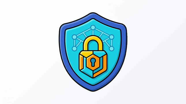 Digital shield with lock icon and network nodes signifying cybersecurity