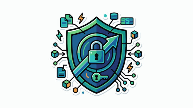 Digital shield with lock key data and growth arrow