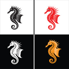 Set of colorful seahorse icons for marine life and ocean design themes. © Mafas