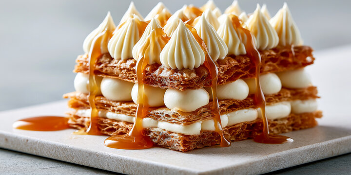 elegant French mille feuille pastry with vanilla cream layers
