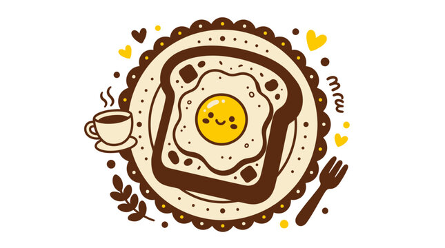Cute cartoon toast with a happy fried egg face illustration.