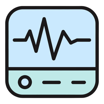Medical heart rate monitor icon showing heartbeat pulse wave for healthcare monitoring flat design illustration