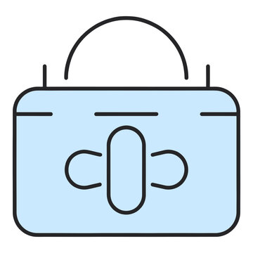 Minimal light blue handbag vector illustration featuring stylized center clasp detail for fashion and retail design