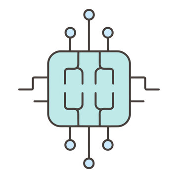 CPU chip electronic processor icon with circuit board lines and nodes digital technology vector illustration design