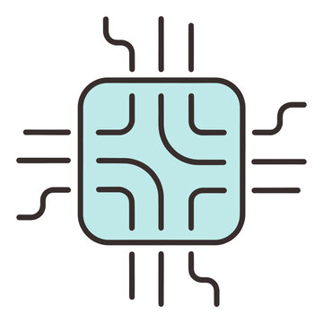 Computer processor microchip icon minimalist line art flat design vector illustration for hardware technology