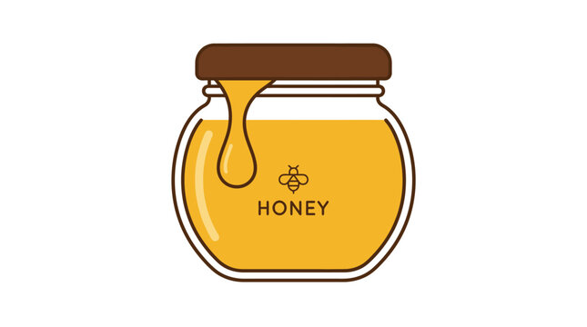Illustration of a honey jar with a sweet golden drop and bee icon.
