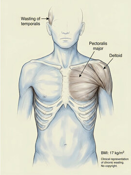 Medical Illustration of Muscle Wasting and Cachexia in Human Anatomy
