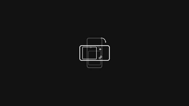 Minimalist digital smartphone rotation icon showing vertical to horizontal orientation change in a smooth animated motion video loop clip sequence