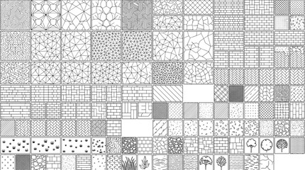 Architectural hatch pattern collection, CAD technical drawing textures, 100 vector swatches for landscape design and construction plans © Muzammil Faizan 