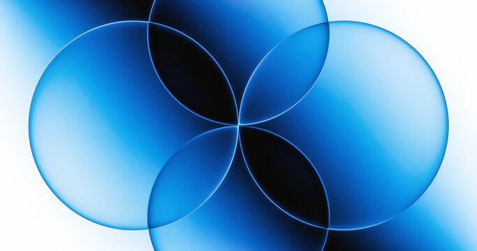 Overlapping transparent blue glass spheres create a modern background