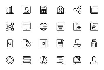 Fototapeta premium Winter icon pack. Minimal thin line vector icons set. Includes winter hat, scarf, goggles, gloves, snowflake, sled, snowboard, hot chocolate, fireplace, cabin, earmuffs, ice skate, boots, ski and more