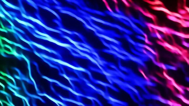 Wavy light streams of varied blues and greens against a dark background create a vibrant visual