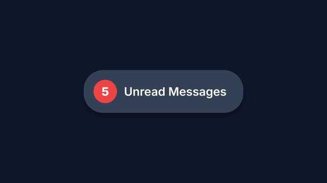 Notification icon, red circle with white number 5 and Unread Messages text on dark gray background, digital interface, symbolizing unread notifications.