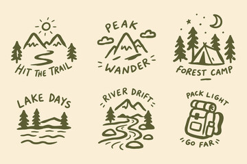 Fototapeta premium Camping quote badge set hand drawn vector