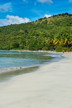 Scenic view of Brewers bay against mountain during sunny day, Tortola, British Virgin Islands