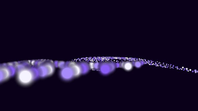 Glowing purple and white spheres float in a dark void creating a mesmerizing particle motion animation for modern digital projects.
