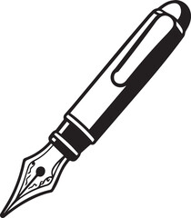 Obraz premium A classic fountain pen, elegantly designed with a distinctive nib, is rendered in a bold black and white illustration, perfect for capturing thoughts and ideas.