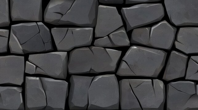 Dark gray irregular stone bricks arranged in a rough, interlocking pattern forming a sturdy wall surface.