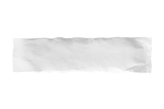 Torn white paper strip with crumpled texture and ripped edge, a blank scrap note with transparent background
